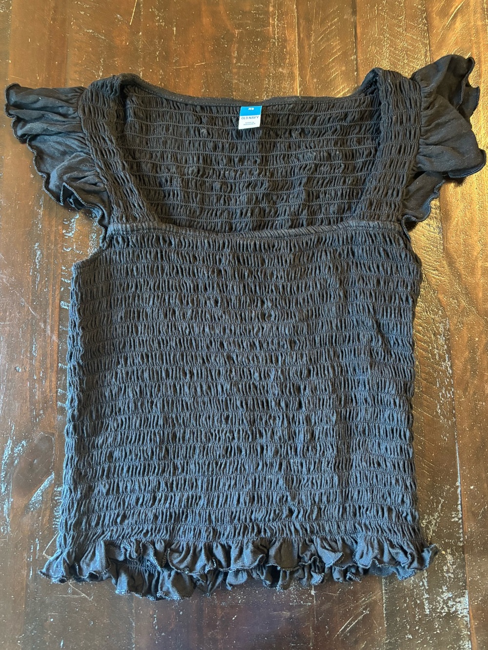 Old Navy Black Smocked Square-Neck Tank with Flutter Sleeves